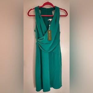Trina Turk Turquoise Halter Neck Sleeveless Faux Wrap Sheath Dress new with tags